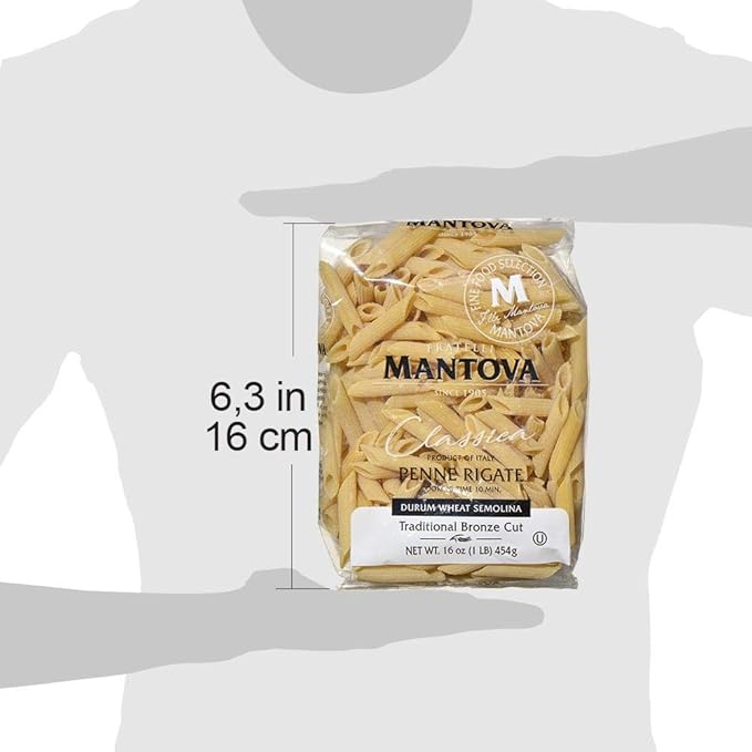 Mantova Italian Bronze Die Penne Rigate Pasta - 100% Durum Wheat Semolina Bronze Die Penne Rigate - Product Of Italy 16 Oz (Pack of 6)