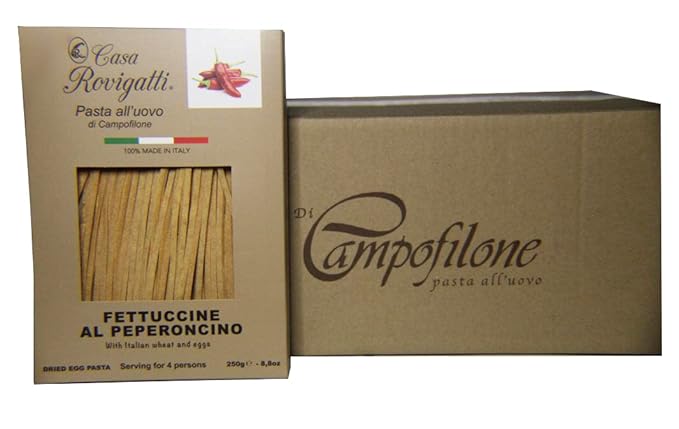 Fettuccine with Chilli Pepper Egg Gourmet Pasta (Pack of 4) - Italian Fettuccine Al Pepperoncino Pasta Di Campofilone- Imported Italian Egg Pasta- 8.8 ounces / 250 grams