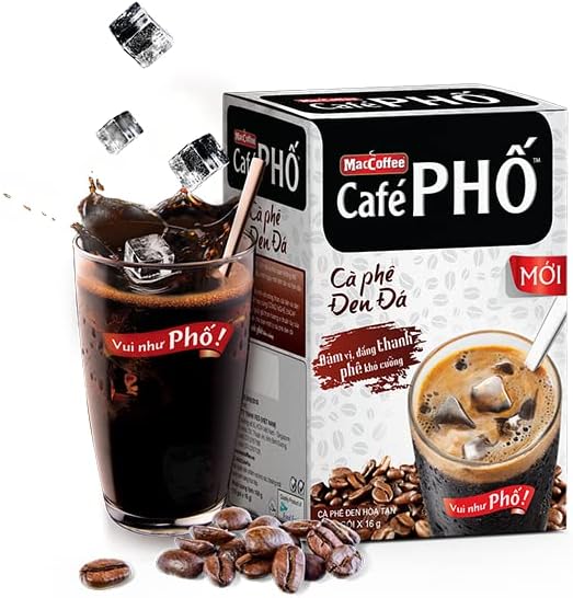Cafe Pho Vietnamese Instant Coffee Mix Iced Black Coffee Cafe Den Da Single Serve Coffee Packets Box of 9 Sachets Pack of 3