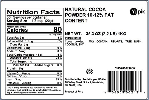 Yupik Natural Cocoa Powder Unsweetened 2.2 lb (35.2 oz) Pack of 6 Gluten-Free GMO-Free Kosher Vegan Dairy-Free No Sugar Added No Additives Excellent Source of Fiber &amp Iron