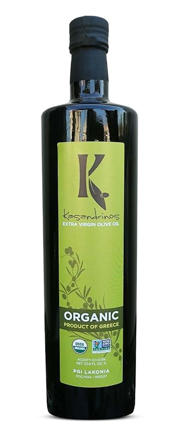 Kasandrinos Organic Olive Oil Extra Virgin Polyphenol Rich Greek Olive Oil 100% Organic First Cold Pressed Mild + Delicate Flavor Verified by Non GMO 1 L / 33.8 oz