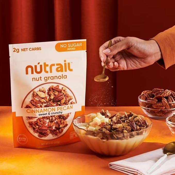 Low Carb Keto Nut Granola Cinnamon Pecan (22 oz) - Sweet &amp Crunchy - No Added Sugar Gluten Free Grain Free Non GMO - High Protein Snacks Healthy Breakfast Cereal