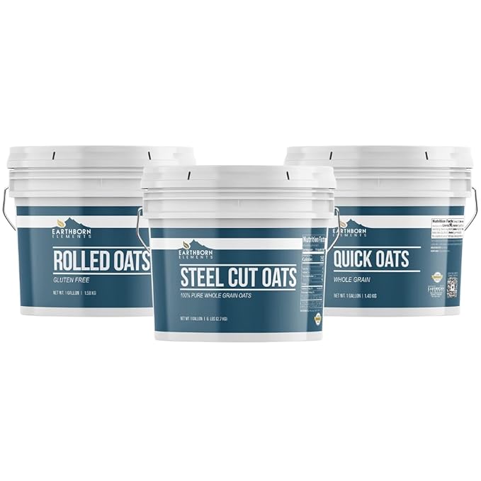 Earthborn Elements Oat Bundle 1 Gallon Bucket Each Steel Cut Oats Quick Oats and Rolled Oats