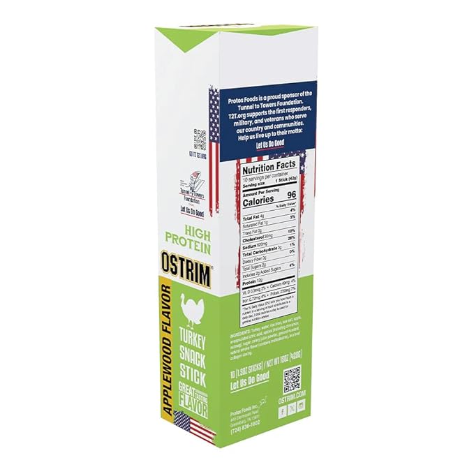 Ostrim Turkey Meat Snack Sticks - Maple Brown Sugar &amp Applewood - Pack of 20 (10 of each flavor)