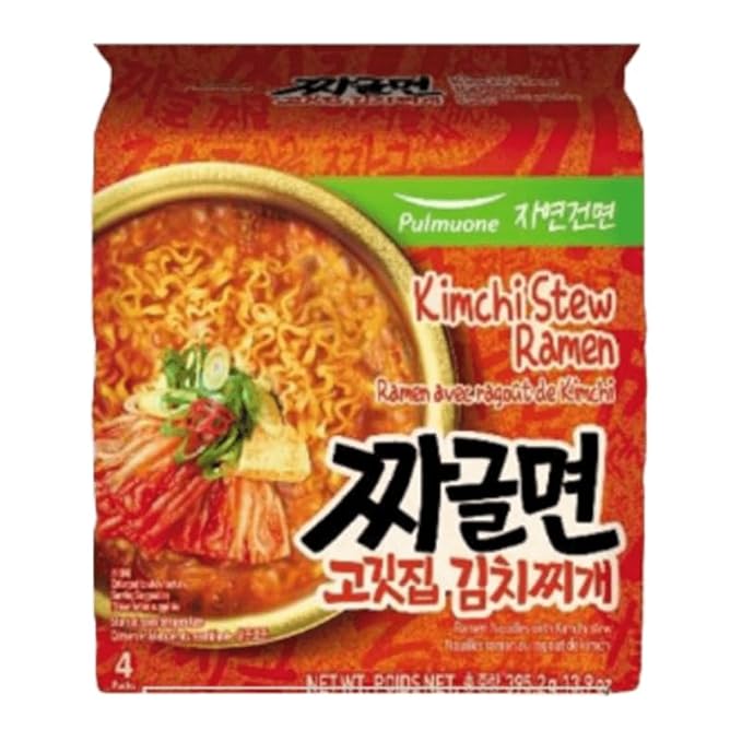 Korean Instant Noodles Kimchi Stew Flavor Noodle Soup Ramen with Real Kimchi 4.2 Ounce (Pack of 4)
