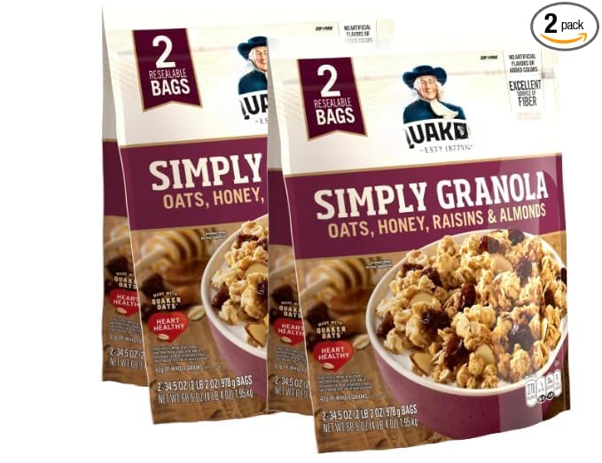 Simply Oats Honey Raisins &amp Almonds Granola 34.5 oz 2 Count - Pack of 2 (Total 4 Count) - Whole Grain Oats with Crunchy Almonds – No Artificial Flavors or Added Colors