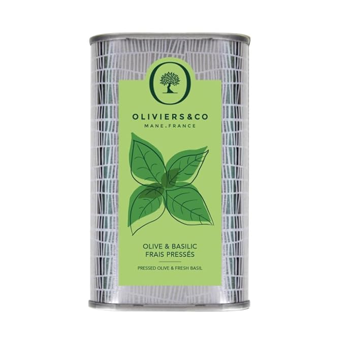 Basil Olive Oil by Oliviers&ampCo. Cold Pressed Extra Virgin Olive Oil with Fresh Basil Gourmet Finishing Oil from Italy for Salads Pasta Dips and Cooking 16.8 fl oz