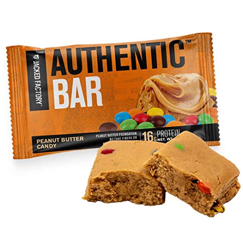 Authentic Bar Peanut Butter Candy Protein Bars - Tasty Meal Replacement Energy Bars w/ 15g Whey Protein Isolate Natural Sugars from Pure Honey Healthy Fat Peanut Butter Foundation - 6 Pack