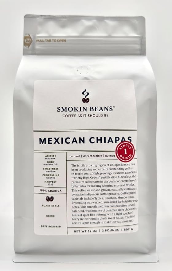 Smokin Beans 2-Pound Mexico Freshly Roasted Coffee Washed Processing Full City Roast Premium Whole Bean Specialty Coffee