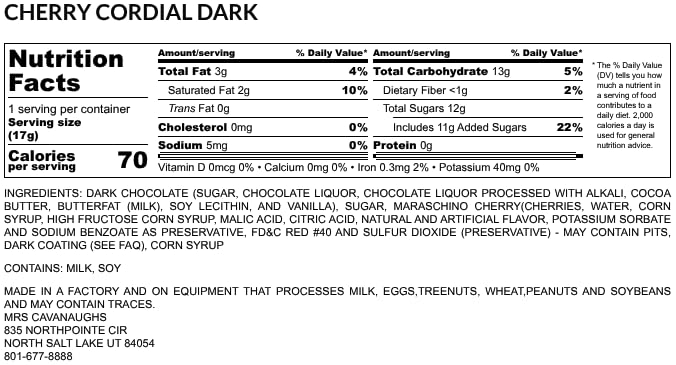 Mrs. Cavanaugh's Chocolate Covered Cherry Cordials 3lb Dark Chocolate