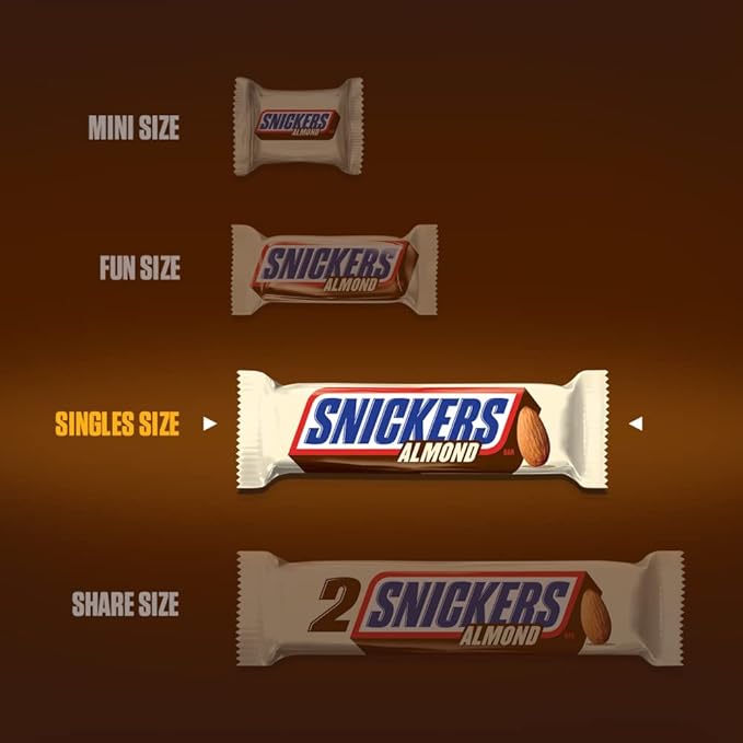 SNICKERS Candy Almond Milk Chocolate Bars Bulk Pack 1.76 oz Bars (Pack of 24)