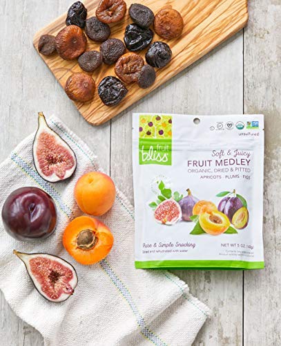 Fruit Bliss Dried Fruit Mix – Fruit Medley of Organic Dried &amp Pitted Apricots Plums &amp Figs - Organic Fruit Snacks Dried Fruit Snacks Resealable Pouches Gluten-Free Vegan Snacks (6 Pack 5