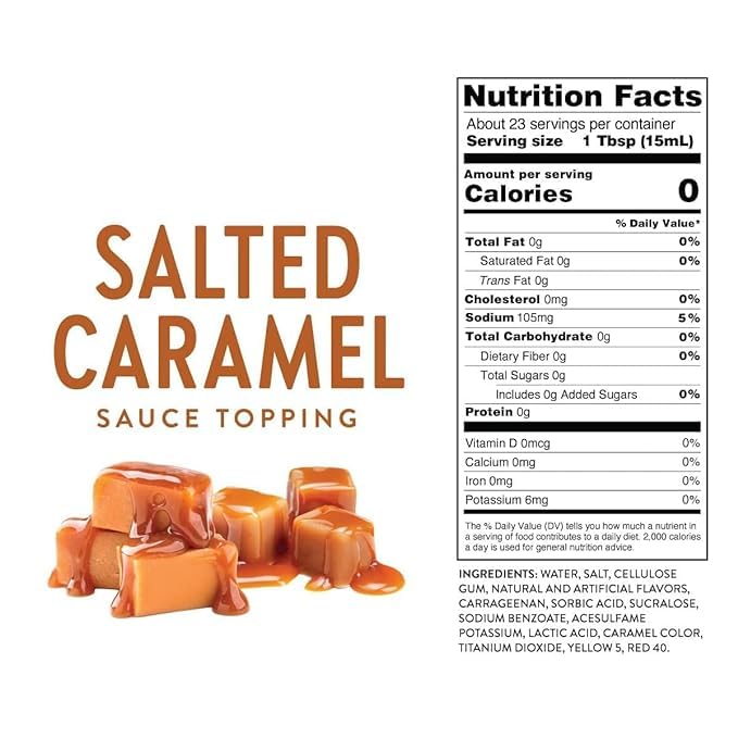 Salted Caramel Syrup Sauce for Coffee Sugar-Free Zero Calories (Pack of 2) - Gluten-Free Keto Friendly (Salted Caramel)