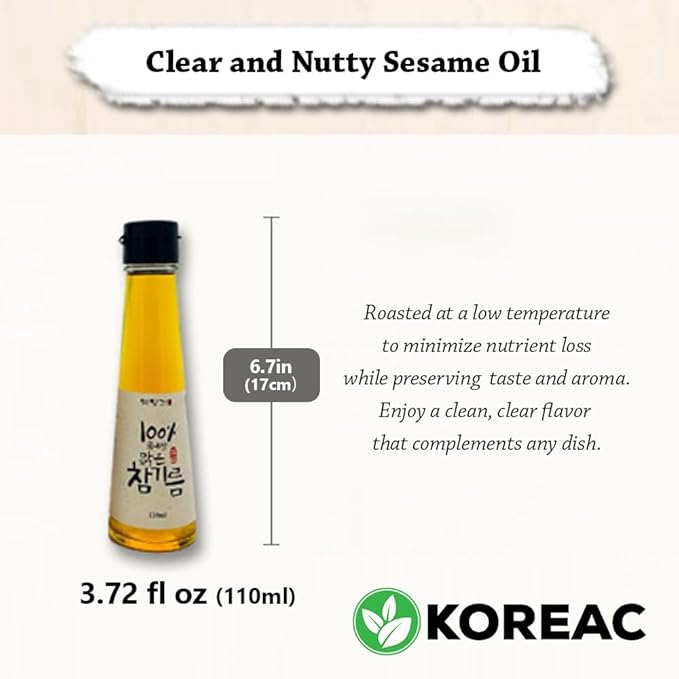 KOREAC_ 한국 참기름 Korean Mildly Roasted Pure Sesame Oil 110ml (100% Korean Sesame Seeds)