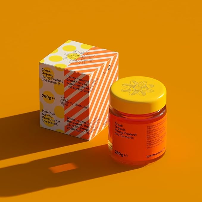 Symbeeosis Greek Organic Functional Honey with Turmeric - Rich in Trace Elements and Phenolic Components - Warm Earthy Taste