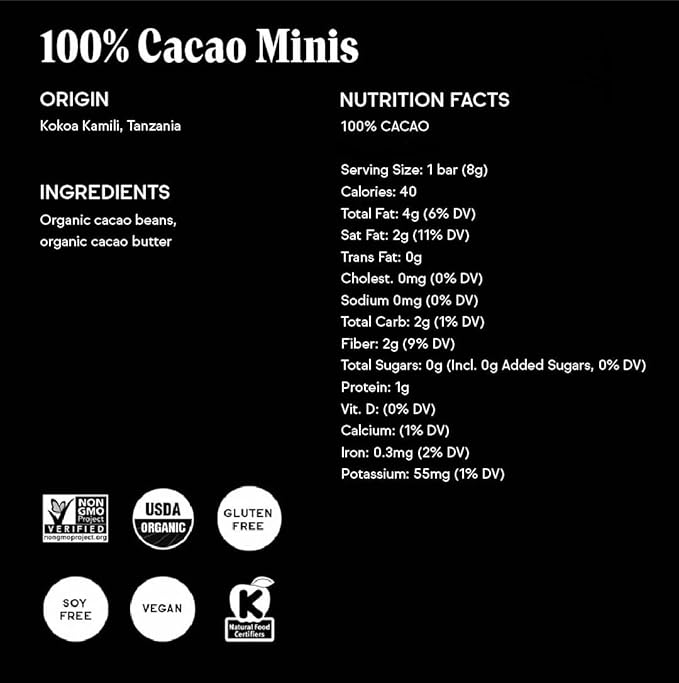 Raaka 100% Dark Chocolate Mini Bars | Unsweetened Bitter No Added Sugar or Artificial Sweeteners | Organic Vegan Gluten Free Paleo Kosher | Box of 30 Individually Wrapped Chocolates