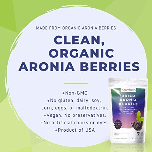 powbab Dried Aronia Berries from 100% USA Grown Organic Aronia Chokeberry. No Added Sugar. Not Freeze Dried Not Frozen. Made in USA Whole Black Chokeberry (6.5 oz)