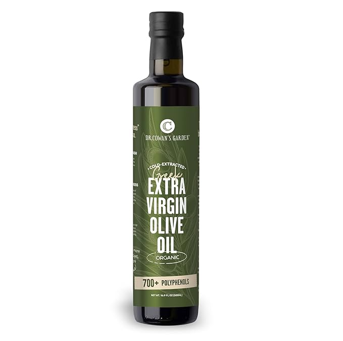 Dr. Cowan’s Garden 700+ Polyphenol Certified Organic Greek Extra Virgin Olive Oil - Single Estate Extra Virgin Olive Oil with Highest Polyphenols Sourced from Koroneiki Trees Cold-Pressed 16.9 FL Oz