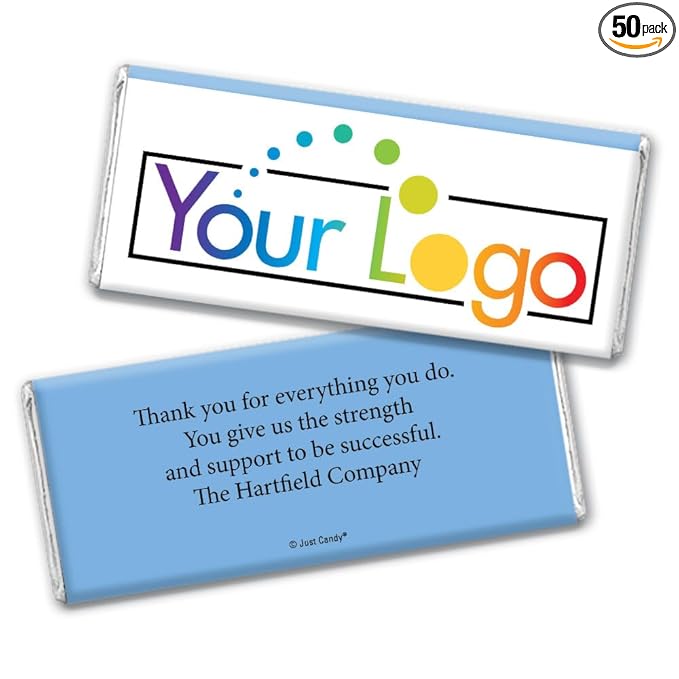 50 Pcs Personalized Candy Promotional Items Add Your Logo Chocolate Bars - Light Blue