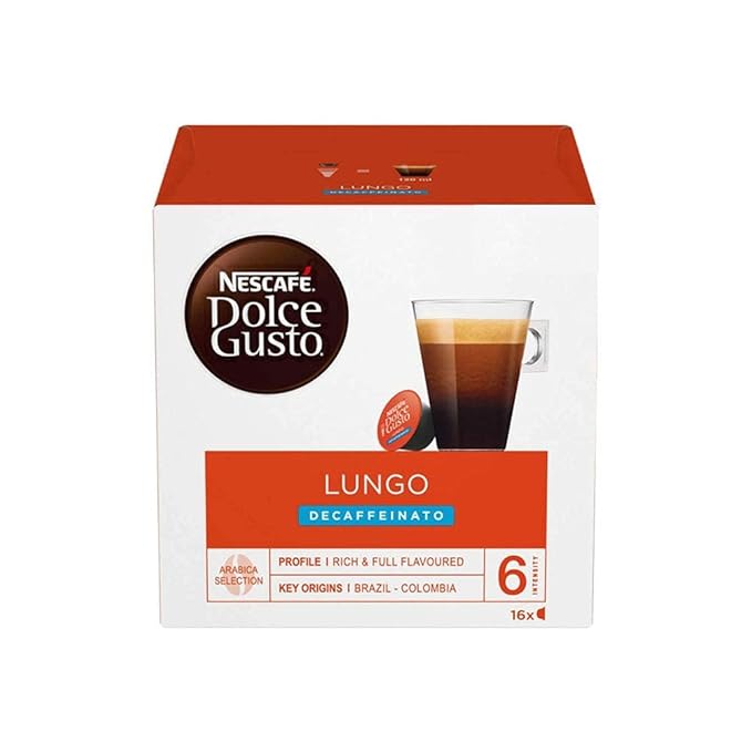 NESCAFÉ Dolce Gusto Lungo Decaffeinated Coffee Pods x16 (Pack of 6 Total 96 Pods)