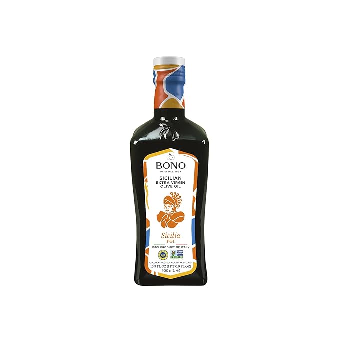 Bono Sicilian PGI Extra Virgin Olive Oil | Certified Gluten Free | Clean Label Project Purity Award Winner | Cold Extracted | 100% Product of Italy | Non-GMO Verified 16.9 Fl Oz