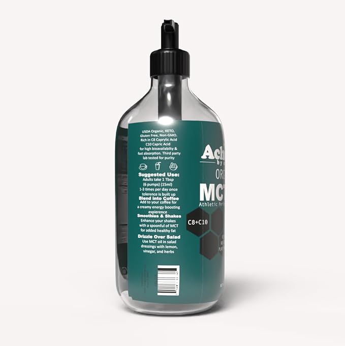 Achieved By Nature Organic MCT Oil 32 oz Pure MCTs from Coconuts C8 and C10 MCTs Keto Diet Friendly Use in Coffee Smoothies High Bioavailability Cold Pressed