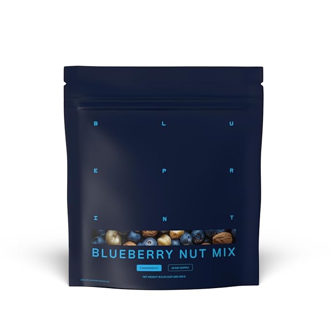 Blueprint Bryan Johnson Blueberry Nut Mix - Real Blueberries Roasted Macadamia Nuts and Walnuts - No Additives or Added Sugars - Keto and Paleo Friendly - 170mg Polyphenols (30 Servings)