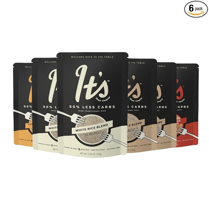 It’s That Simple Variety Pack White Brown Chili &amp Turmeric-Infused Rice Blend 50% Less Carbs Certified Gluten-Free Non-GMO &amp Vegan Cooks in 5 Minutes – 5.29 oz (Pack of 6)