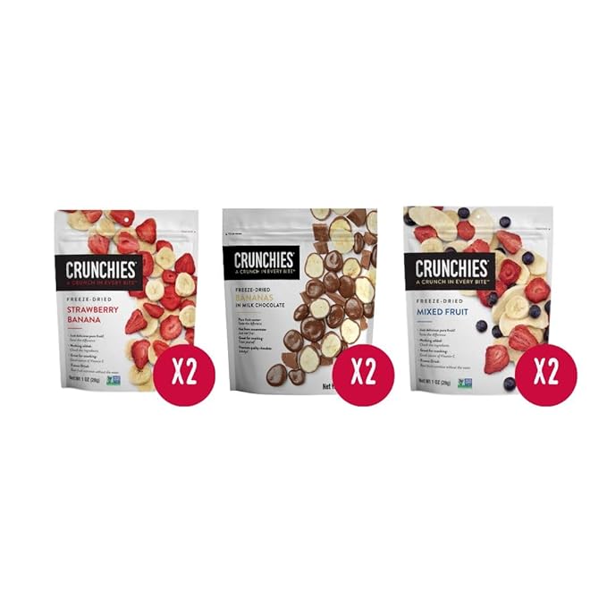 Crunchies Freeze-Dried Fruits 100% All Natural Crispy Fruit Non GMO and Kosher Resealable Freeze Dried Fruit Snack Packs Pack of 6 (Banana Lovers Variety Pack)