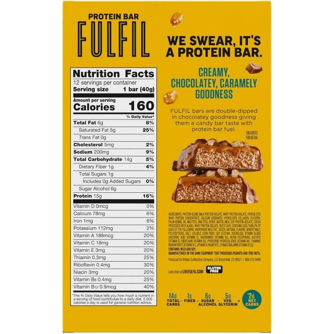 FULFIL Protein Bars Chocolate Salted Caramel Flavored Chocolate Peanut Caramel Gluten Free with 15g Pantry 18 Count (2PACK)