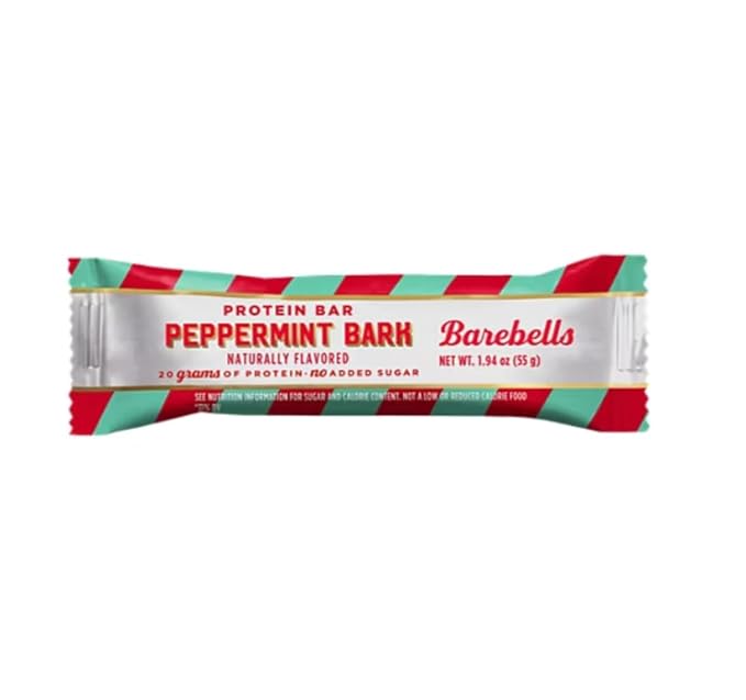 Barebells Protein Bars Peppermint Bark - 12 Count 20g Protein Creamy Vanilla Nougat with 1g Sugar White Chocolate Coated Snack for Breakfast or Post-Workout