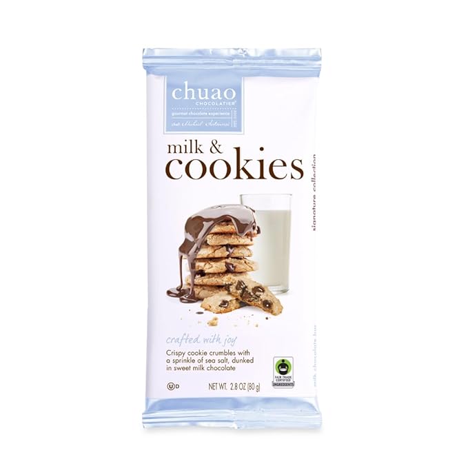 Chuao Chocolatier Milk &amp Cookies Chocolate Bars | Gourmet No Preservatives | For Gift Baskets Gifts for Women Men Thank You Care Package Birthday | 3 Pack (2.8 oz each)