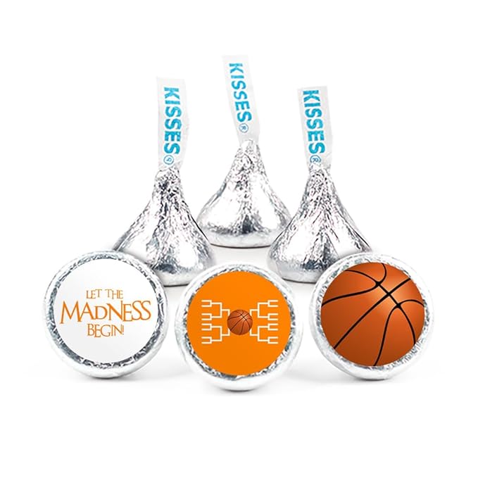 90ct Basketball Party Favors Stickered Kisses Candy Let the Madness Begin (90 Count) - Orange - Candy Included