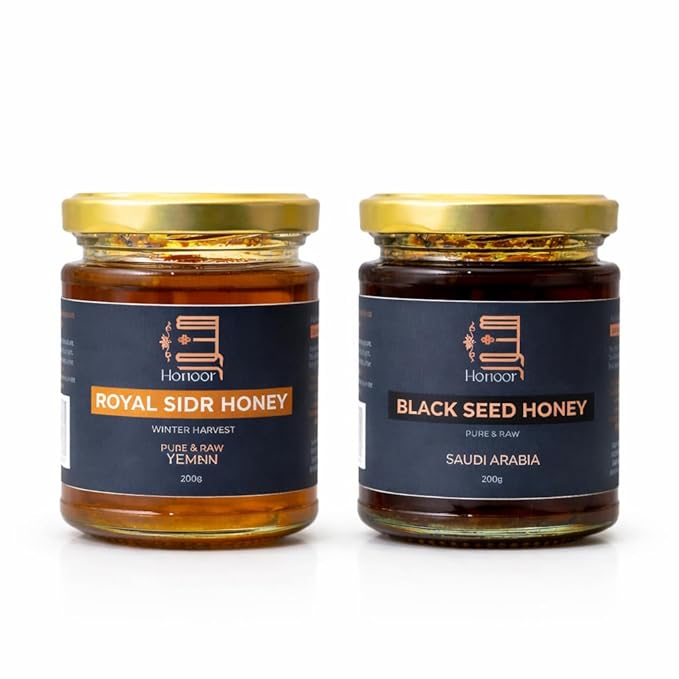 Honoor Premium Honey Bundle – Royal Sidr Honey 200g + Black Seed Honey 200g | Raw Unpasteurized Natural &amp Unfiltered