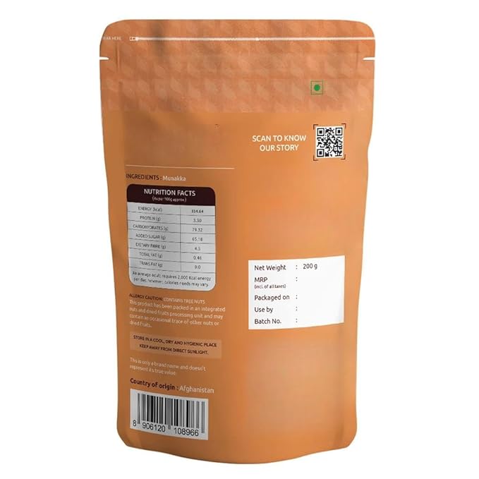 Premium Munakka Raisins - Healthy Dried Fruits 100% Natural &amp Gluten-Free | Rich in Fiber Iron Calcium &amp Boosts Immunity | Delicious &amp Healthy Snacks -200 gm