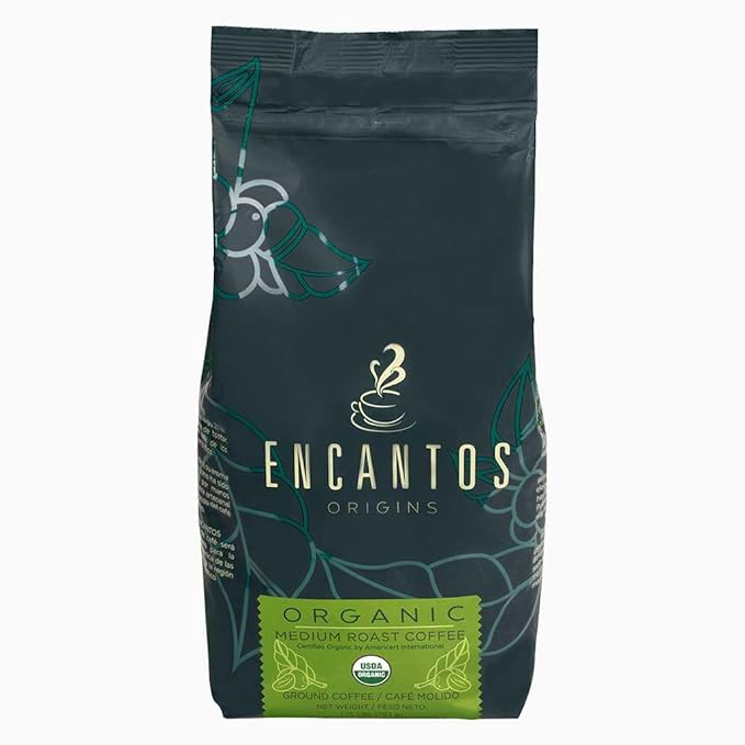Encantos Origins Organic Arabica Coffee Ground Medium Roast Bagged and Roasted in Puerto Rico 1.75 Pound (Pack of 1)