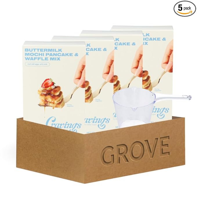 Butter Milk Pancake – 4x Buttermilk Mochi Pancake and Waffle Mix – 14.2OZ Bundle with 1 Cup Plastic Clear Measuring Cup – Rice Flour Blend with Buttermilk for Pancakes and Waffles – Gift Set (5 Items)
