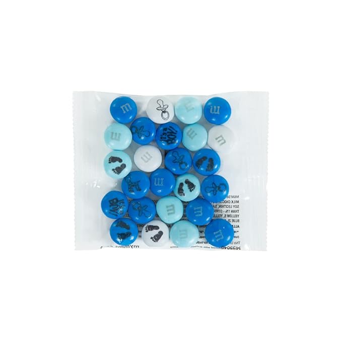 M&ampM'S World Baby Boy Milk Chocolate Favors 20 Packs 0.75oz each with Blue and White M&ampM'S for Boy Baby Showers Gender Reveal Parties and Guest Giveaways