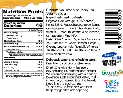 [Aloe Farm] Aloe Honey Tea Refreshing Herbal Caffeine Free Healthy Aloe Vera Tea (17.64 fl oz/500g)