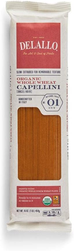 DeLallo Whole-Wheat Capellini Pasta 1 Pound (Pack of 16)