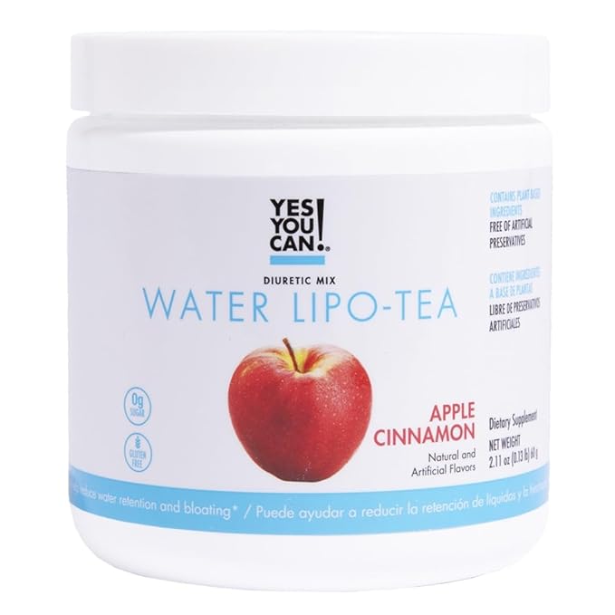 Yes You Can! Water Lipo Tea - Apple Cinnamon All Natural Ingredients Fast-Acting Water Retention &amp Bloating Relief Antioxidant-Rich for Healthy Kidney Function - 40 Servings