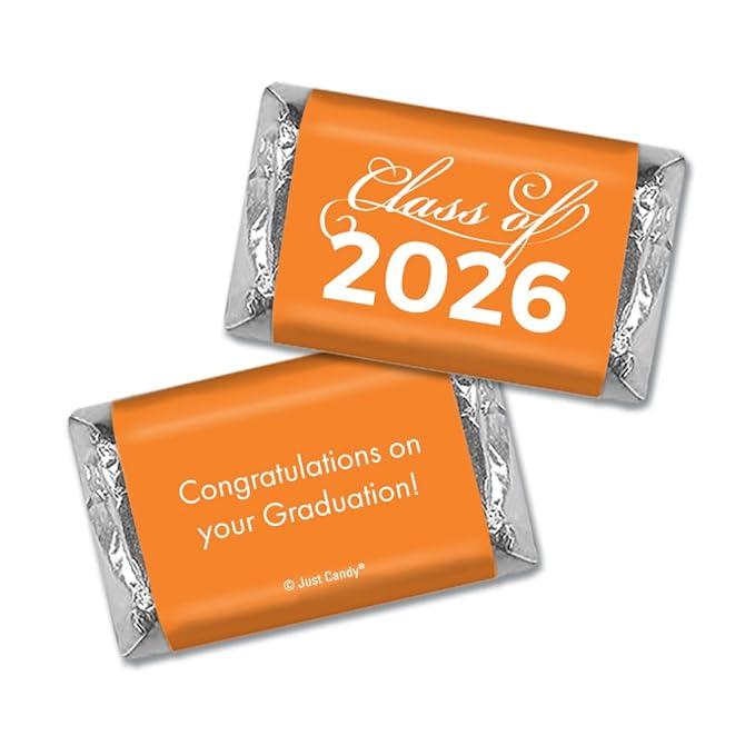 124 Pcs Orange Graduation Candy Party Favors Orange Wrapped Miniatures and Silver Kisses by Just Candy (1.5 lbs approx. 124 Pcs)