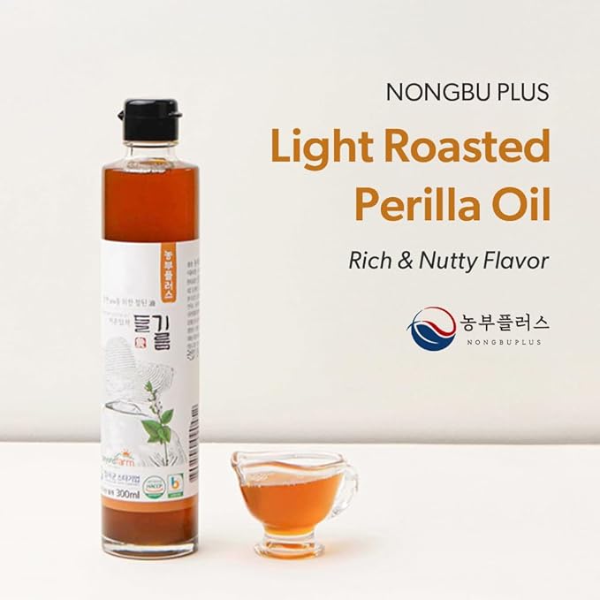 NONGBU PLUS Light Roasted Perilla Oil 10.14 Fl Oz (300ml) 한국산 저온압착 들기름 – 100% Pure Perilla Seed Oil Korean-Style Rich &amp Nutty Flavor