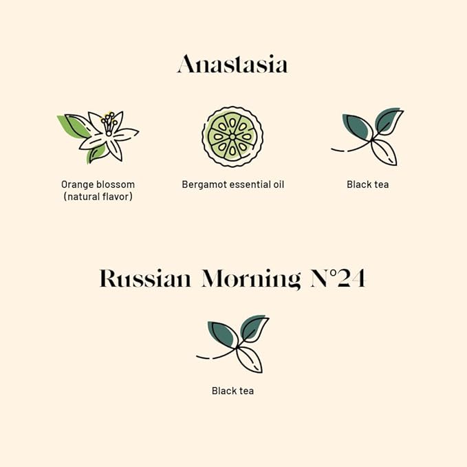 Kusmi Tea - Pack of 2 Boxes of Tea Bags - Anastasia + Russian Morning No.24 - Organic Black Tea with Bergamot + Asian Black Tea Blend - Grand Yunnan Ceylon and Assam - 2x20 Tea Bags