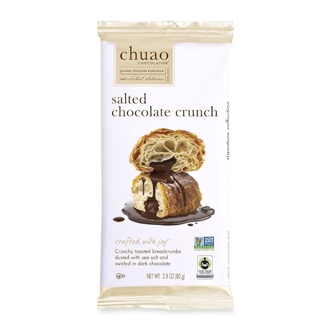 Chuao Chocolatier Salted Chocolate Crunch Dark Chocolate Bars | Gourmet Chocolate Sea Salt Artisan European No Preservatives | For Gift Baskets Christmas Valentines Day Gifts | 12 Pack