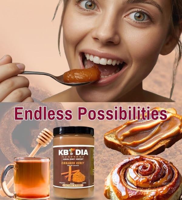 KB &amp DIA Cinnamon Honey Unprocessed Creamed-honey with Cinnamon 100% Pure Canadian Raw Honey Paleo Diet Friendly and Gluten Free Rich Flavour with Nutrient and (500G)
