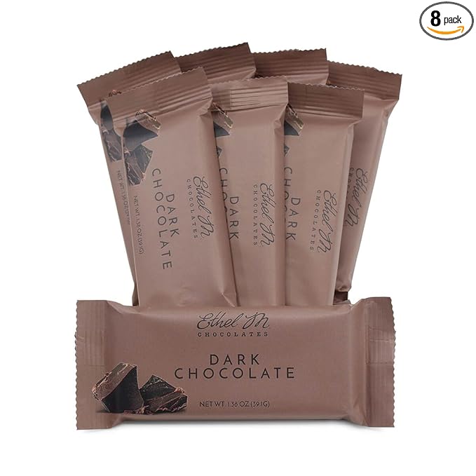 Ethel M Chocolates Premium Dark Chocolate Bars Individually Wrapped Chocolate Candy Bars for Gifting Holidays &amp Everyday Indulgence (8 Pieces)