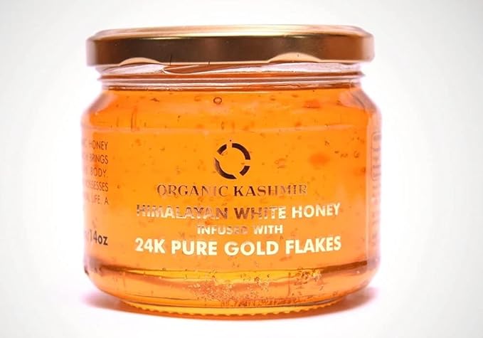 Organic Kashmir 24 Carat Gold Honey Gold Flakes Honey Organic Honey Kashmiri Honey 400 gram