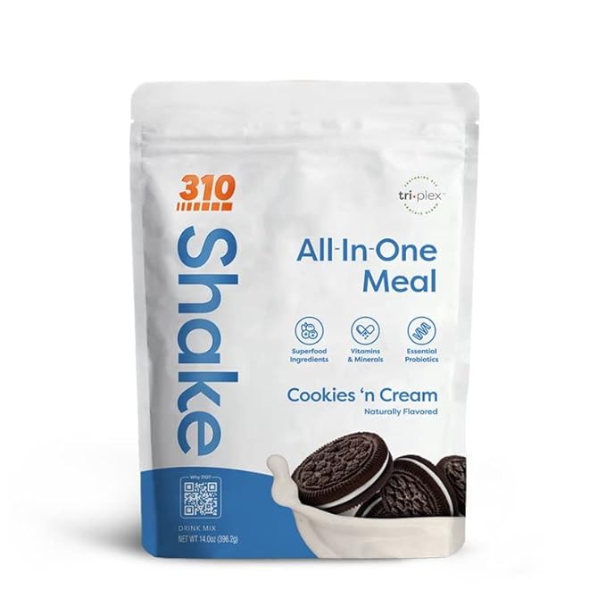310 Nutrition All-In-One Meal Replacement Shake Powder - Plant-Based Protein Smoothie Blend w/High Fiber Probiotics &amp Adaptogens - Low Carb Vegan Keto &amp Paleo Friendly - Cookies N Cream - 1