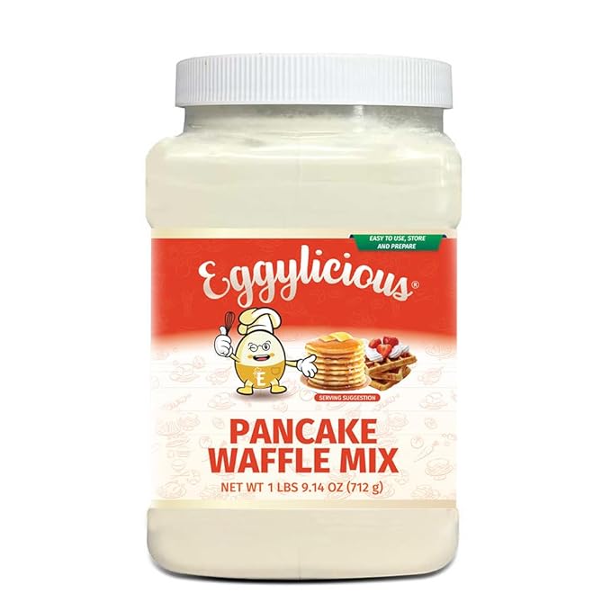 Eggylicious Pancake/Waffle Mix | Classic Breakfast Recipe | Loved by Kids &amp Adults | Just Add Water | Made with Premium Ingredients | No Preservatives or Colorants | Easy Store Jar 1.57 lbs